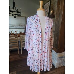NWT Ali‎ Miles Womens Cardigan Lightweight Star Print Mesh Kimono Duster L